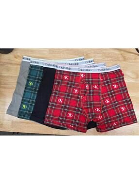 Calvin Klein Boy's Boxer Brief Underwear 4 Pair, Black/Grey/Plaid, Large